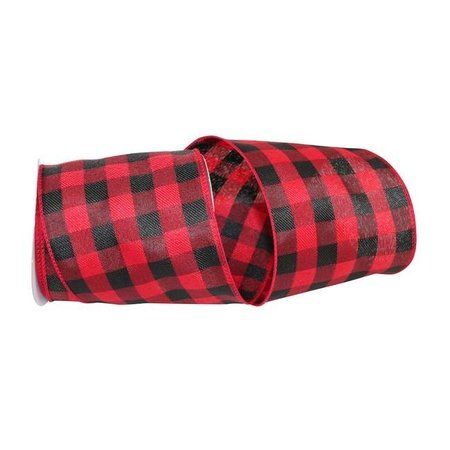 RELIANT RIBBON Reliant Ribbon 93215W-937-10F Buffalo Plaid Twill Value Wired Edge Ribbon - Red & Black - 4 in. x 10 yards 93215W-937-10F